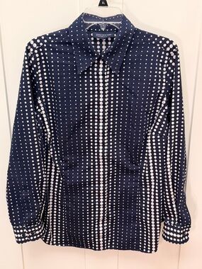 Jones New York Polka Dot Navy Cotton Top